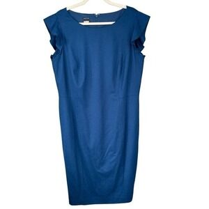 T3 Talbots Italian Flannel Blue Wool‎ Blend Ruffle Sleeve Sheath Dress Size 16